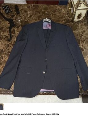 Lineage Men’s Dark Navy Pinstripe Suit 2-Piece | 38R Jacket 31W Pants Slim Fit